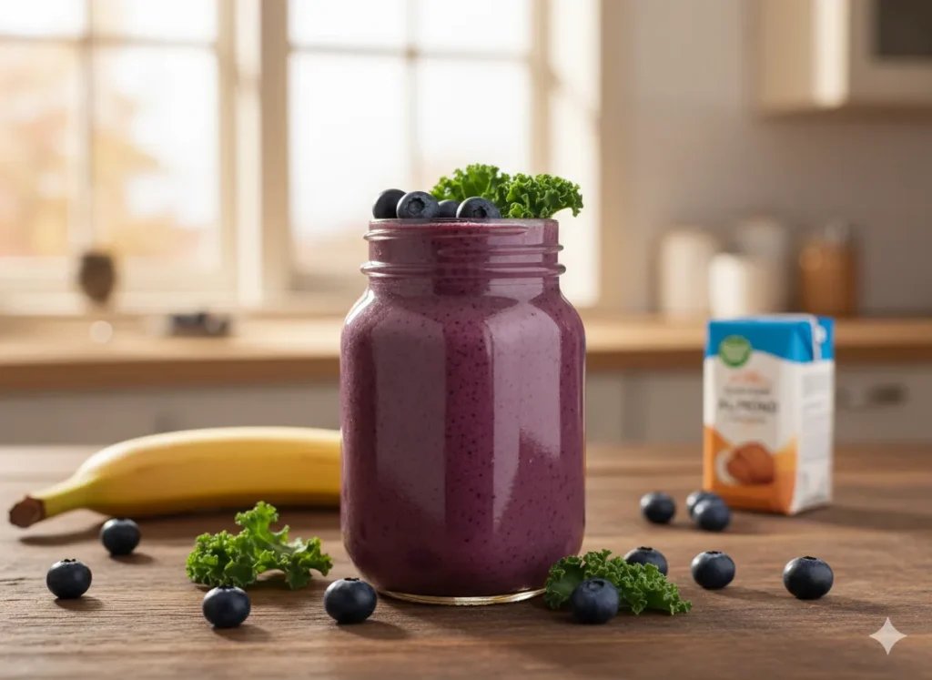 6Detox Smoothies 
Heidelbeer-Grünkohl Detox Smoothie – violetter Smoothie mit Antioxidantien und Ballaststoffen für Energie und Gesundheit.