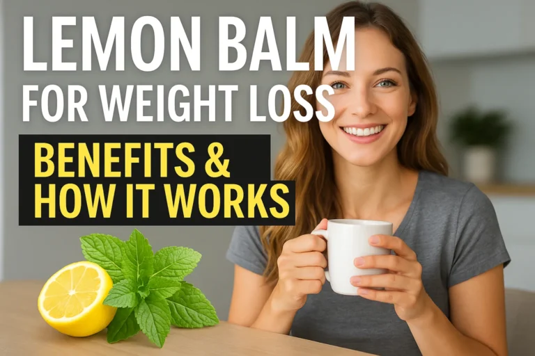 Lemon balm leaves, tea cup, and fresh lemons arranged beautifully as a natural remedy for weight loss