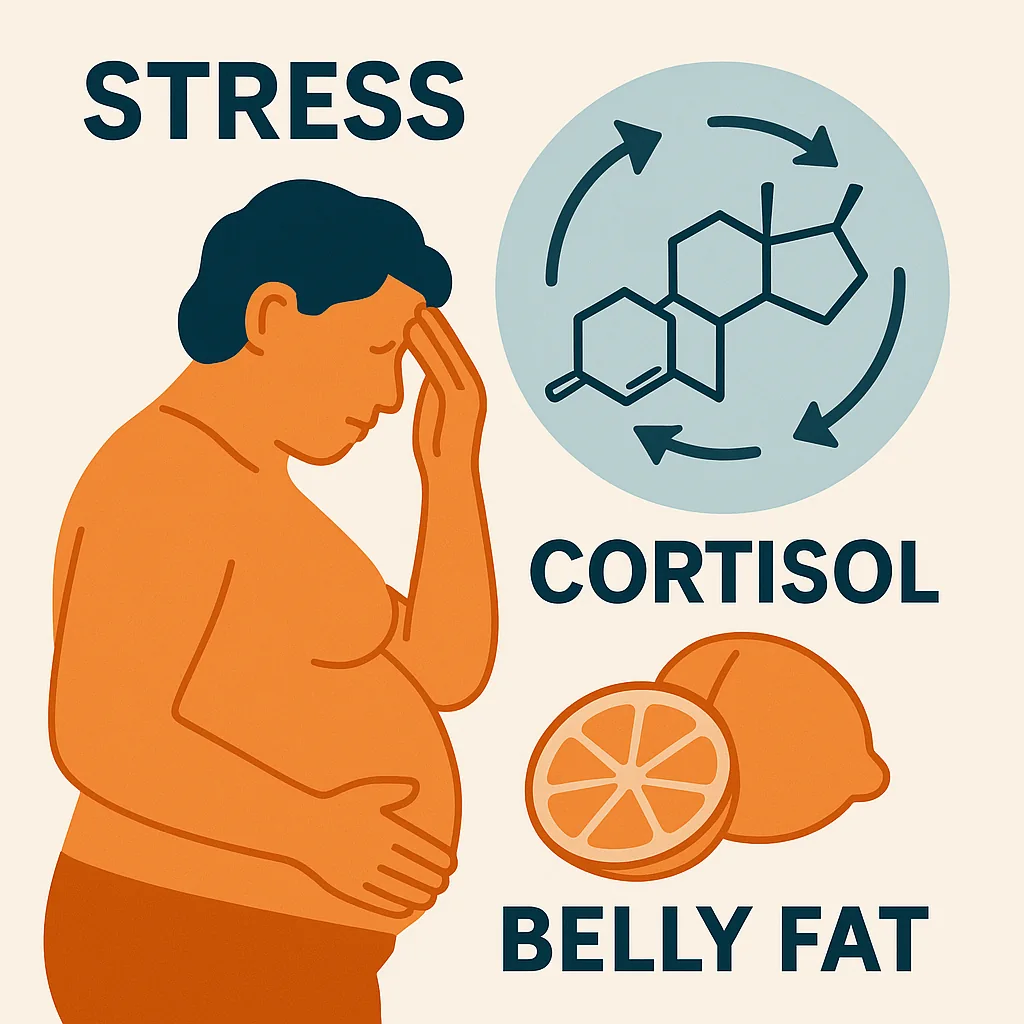 Illustration of stress reduction and cortisol control related to belly fat loss